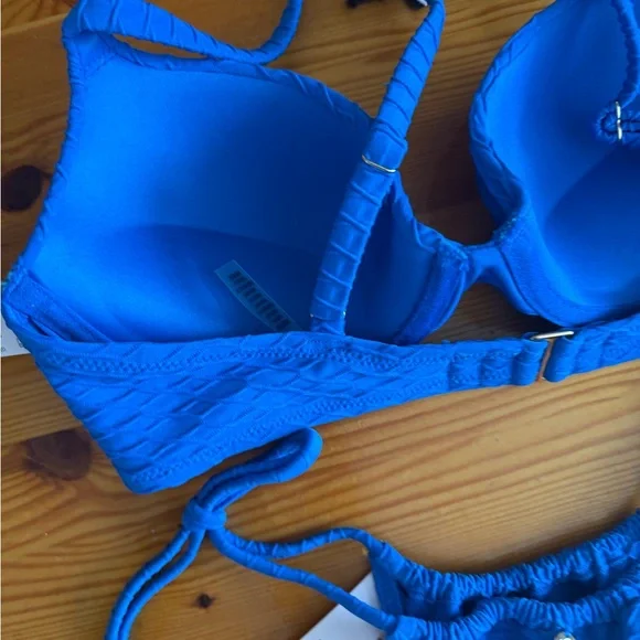 Victorias Secret Swimsuit 32C Icon Push Up Top Bikini Set Small Thong Blue NWT - Picture 5 of 6